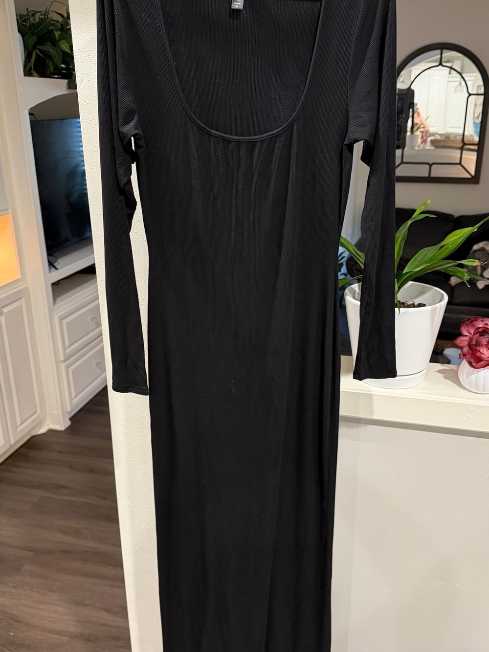 Skims Black Long Sleeve Scoop Neck Bodycon Maxi Dress Sz XL